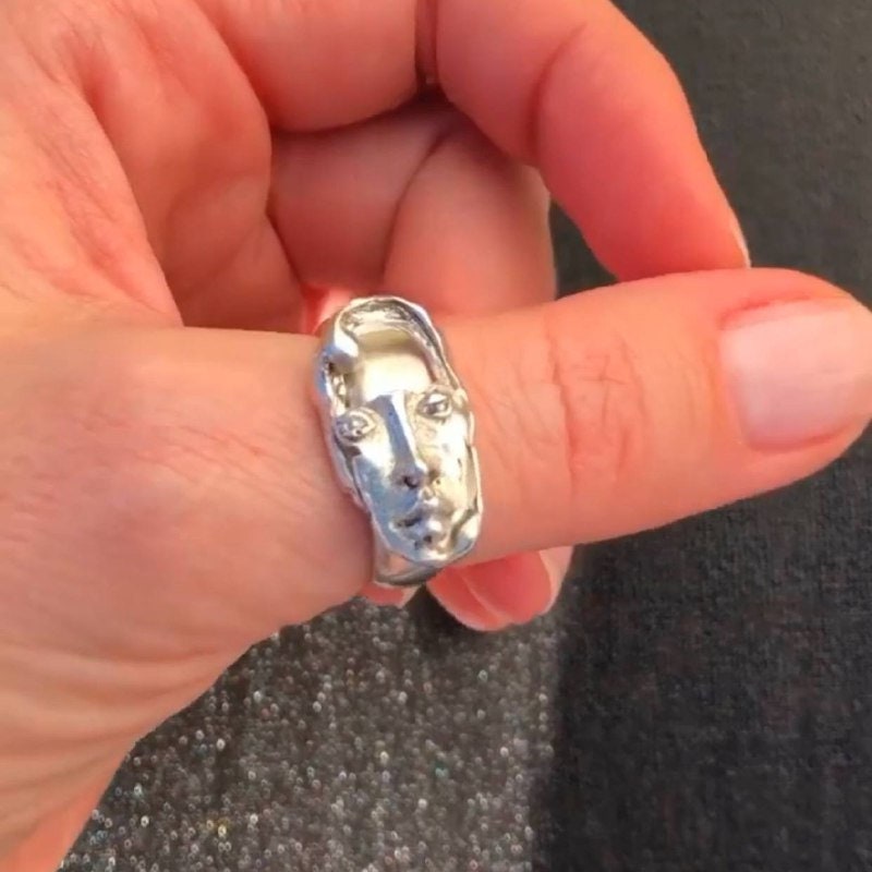 Statement sterling silver "FACE" ring