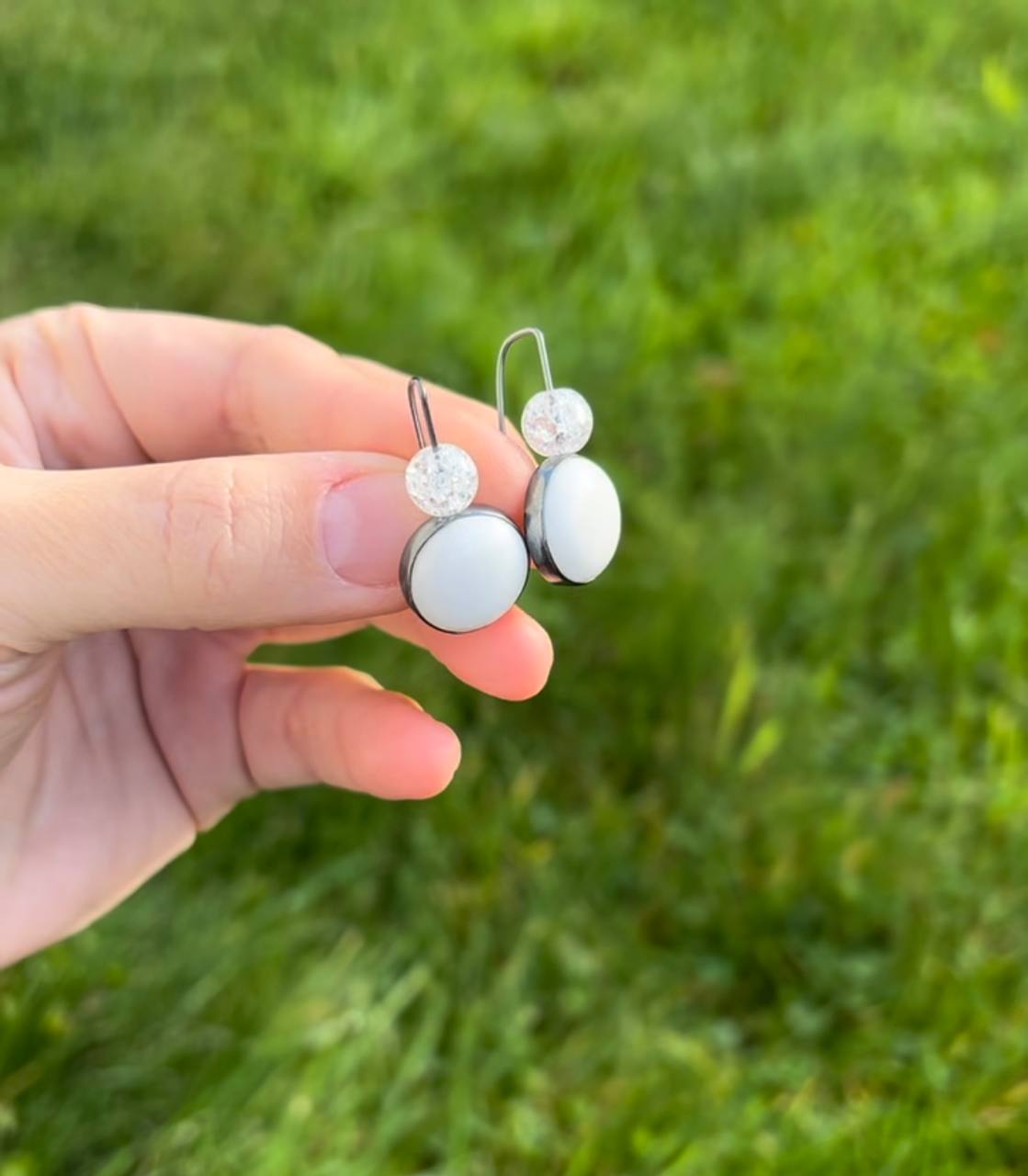 Delicate calcite and snow quartz earrings