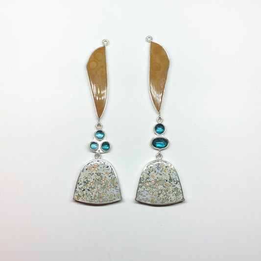Jasper and kyanite sterling silver earrings