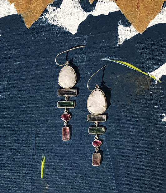 Exceptional Tourmaline and white milky druzy earrings