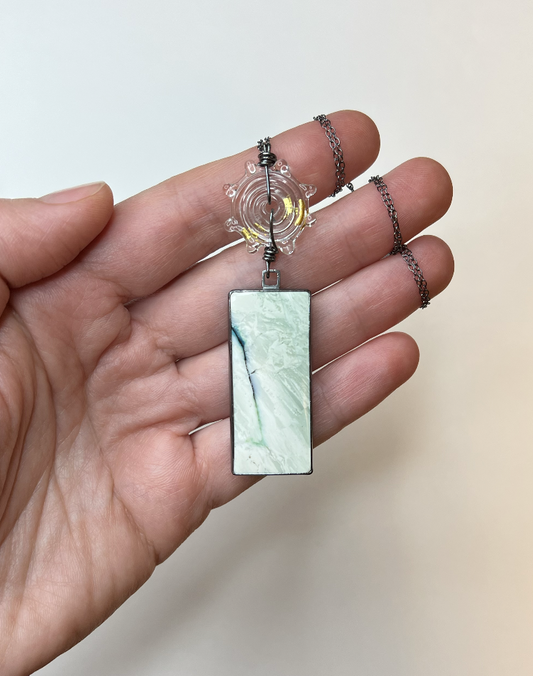 Opal and handmade glass bead silver pendant