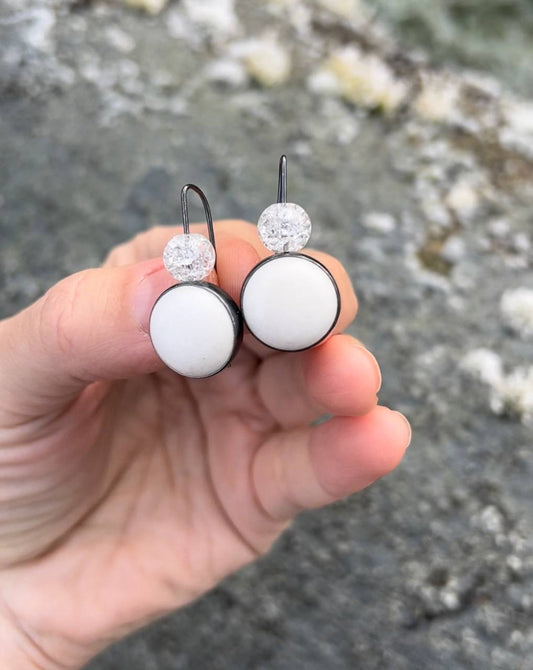 Delicate calcite and snow quartz earrings
